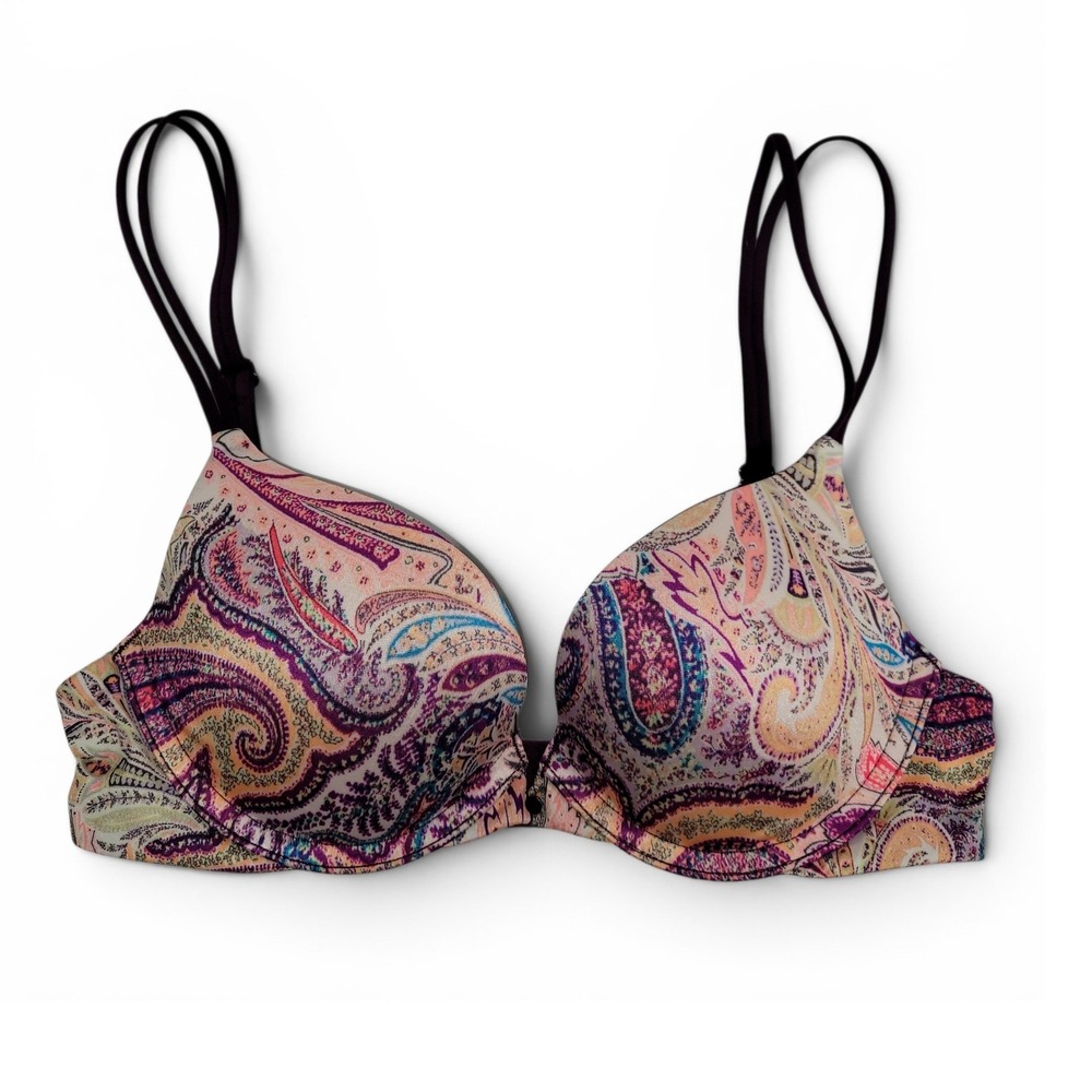 Victoria's Secret Push-Up Bra Women 32B Purple Paisley Multi-Way Straps